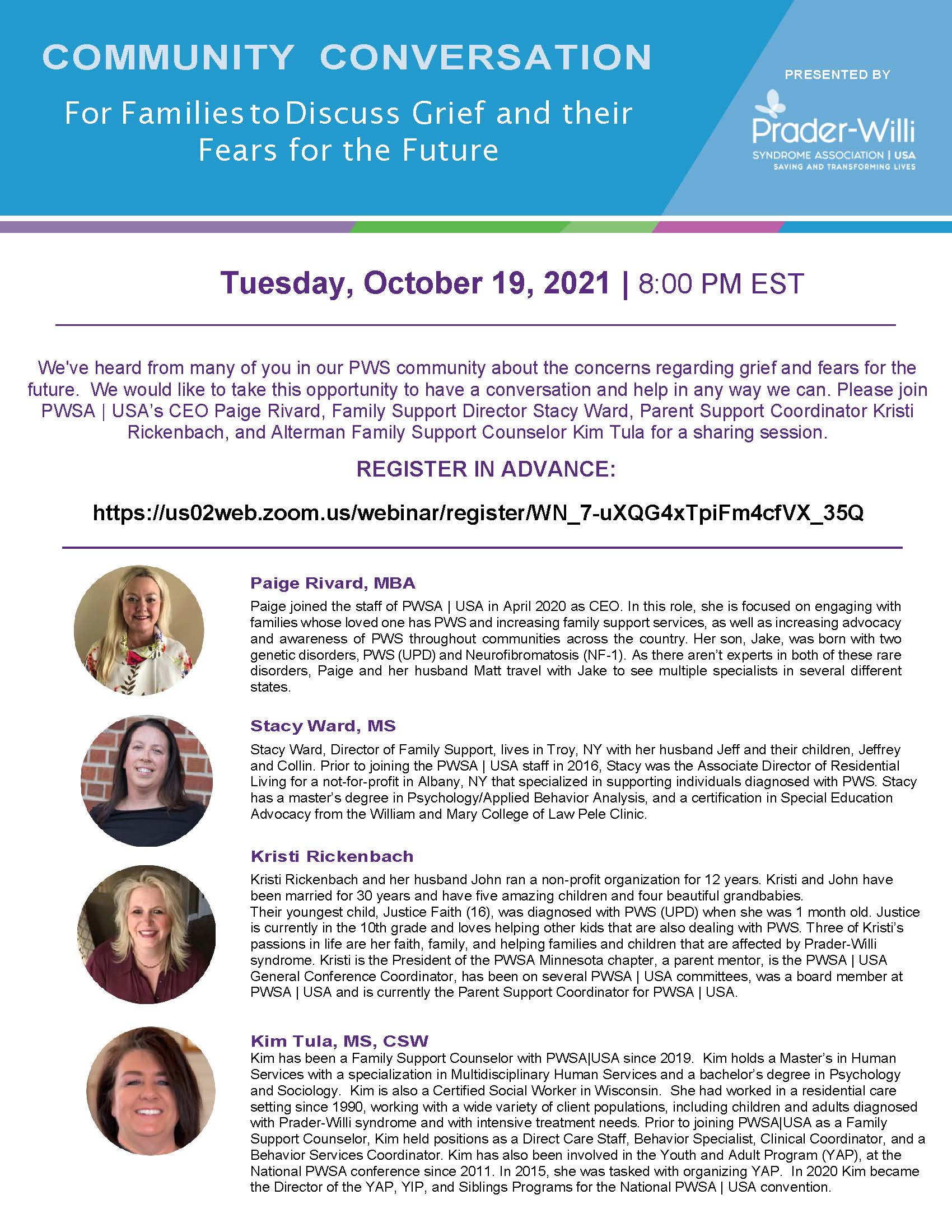 Grief And Fear Community Conversation Flyer 10.19.21 1, Prader-Willi Syndrome Association | USA