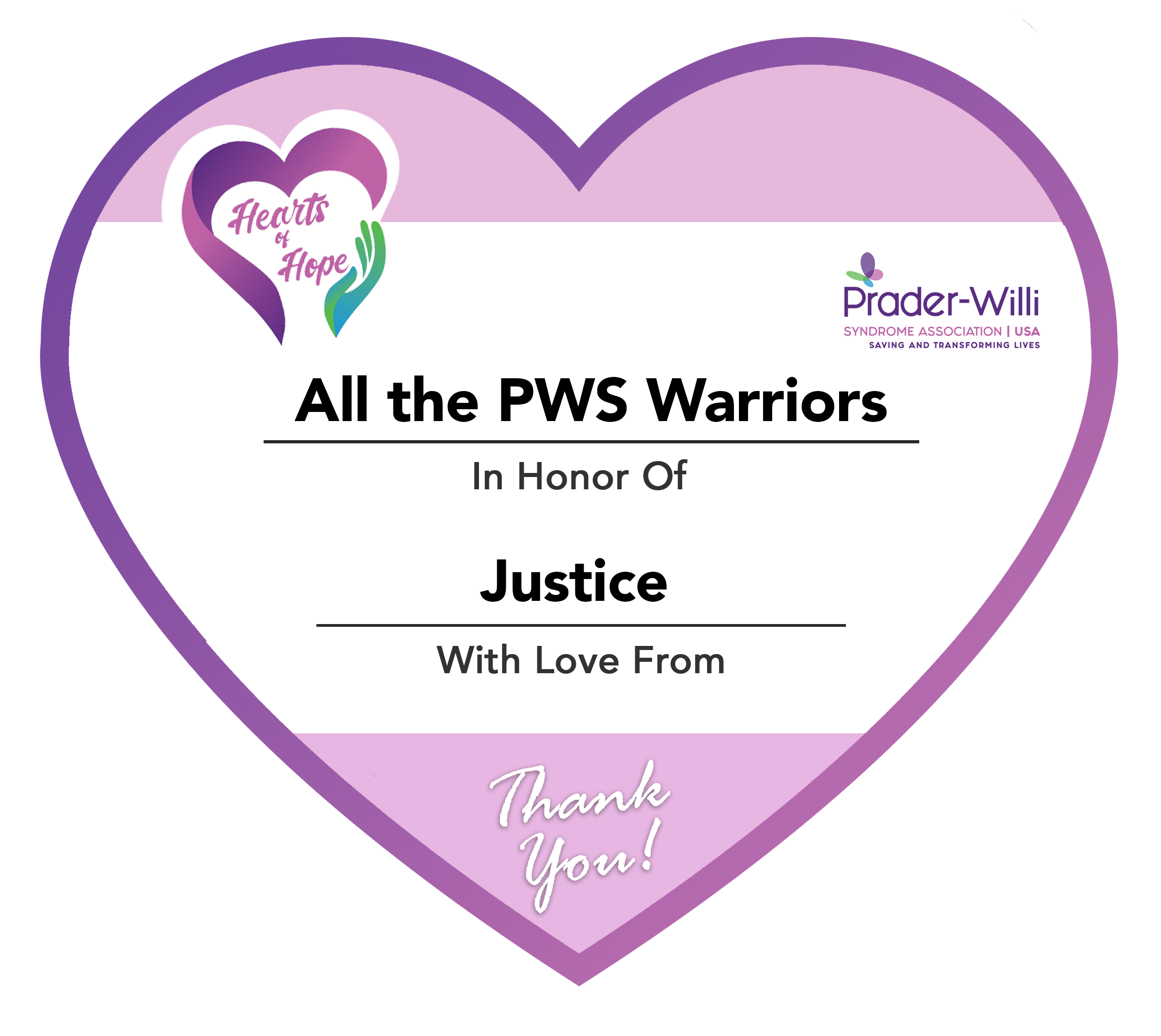 PWSA Paperheart PWSWarriors, Prader-Willi Syndrome Association | USA