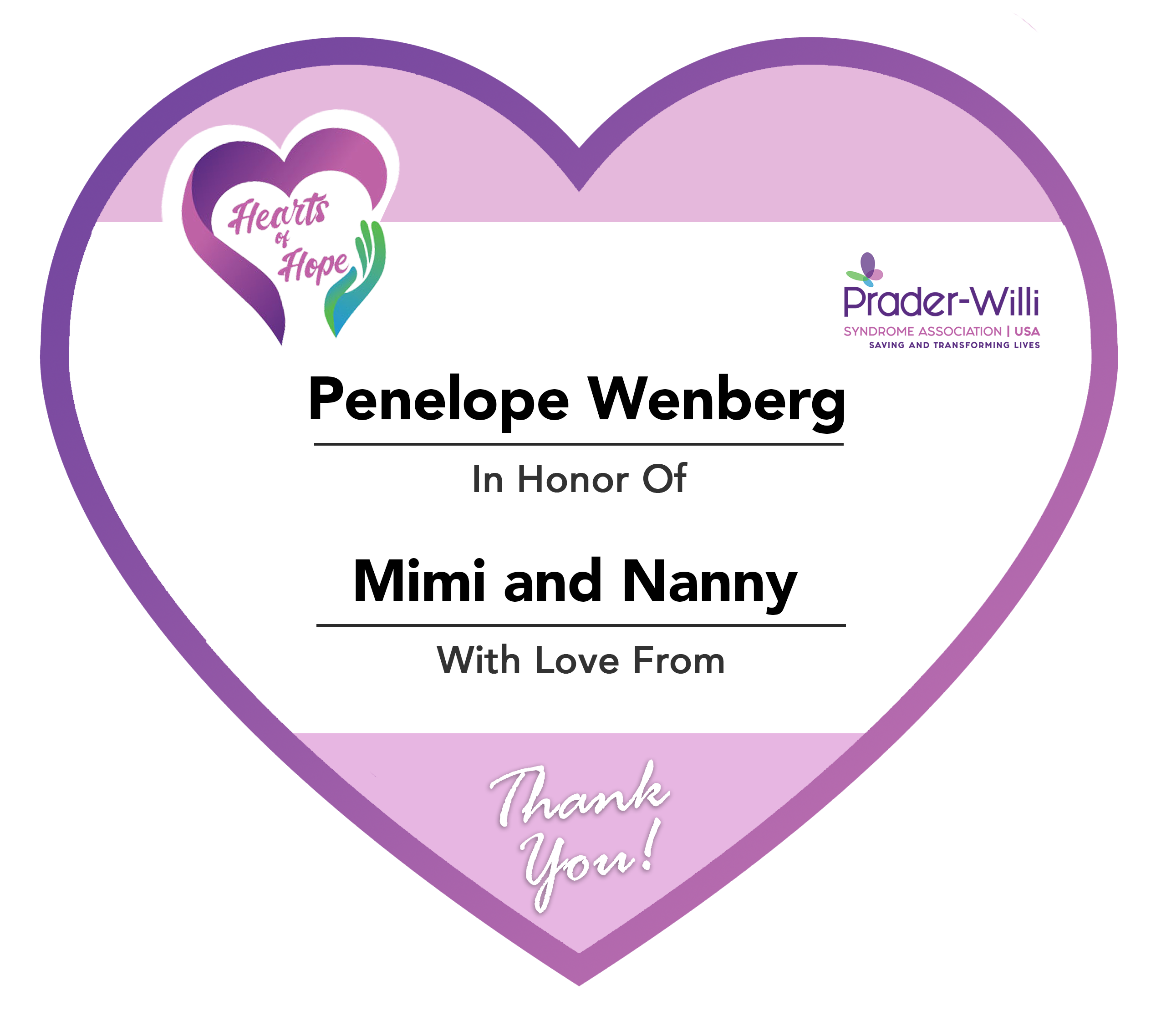 PWSA Paperheart PenelopeWenberg, Prader-Willi Syndrome Association | USA