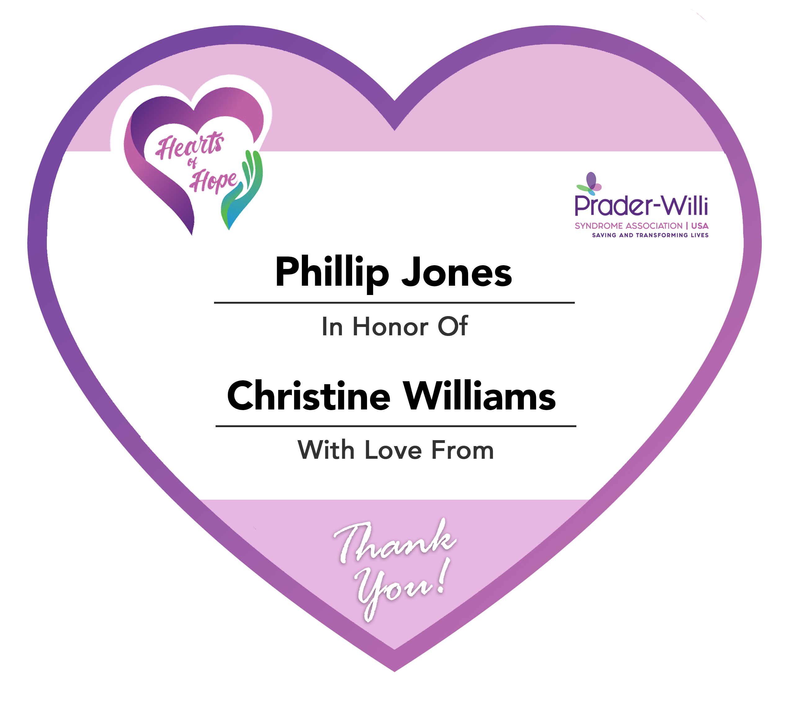PWSA Paperheart PhillipJones, Prader-Willi Syndrome Association | USA
