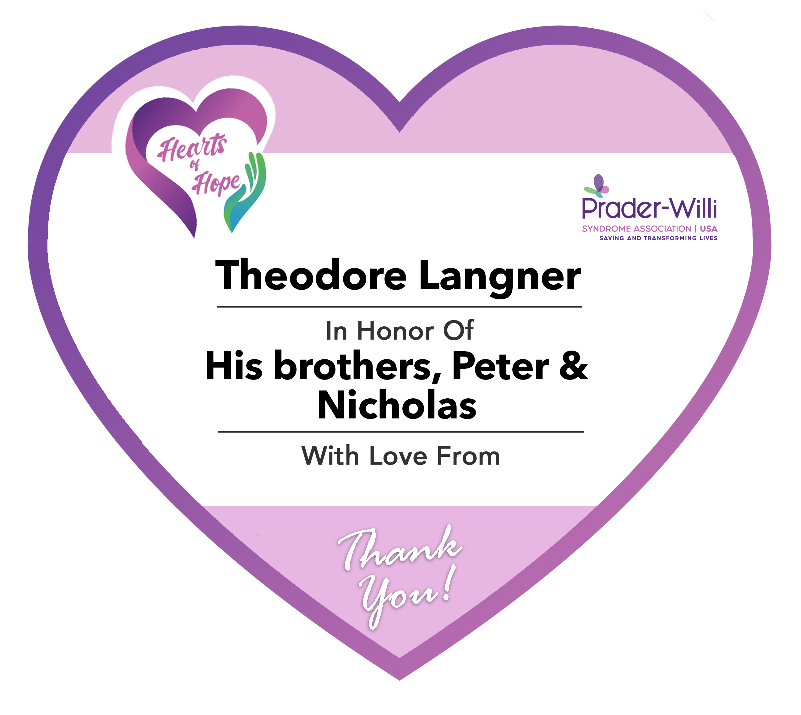PWSA Paperheart TheodoreLangner, Prader-Willi Syndrome Association | USA