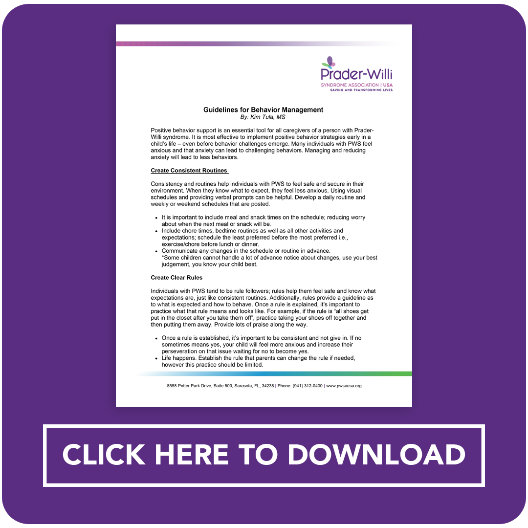 Behavior Guidelines For Behavior Management, Prader-Willi Syndrome Association | USA