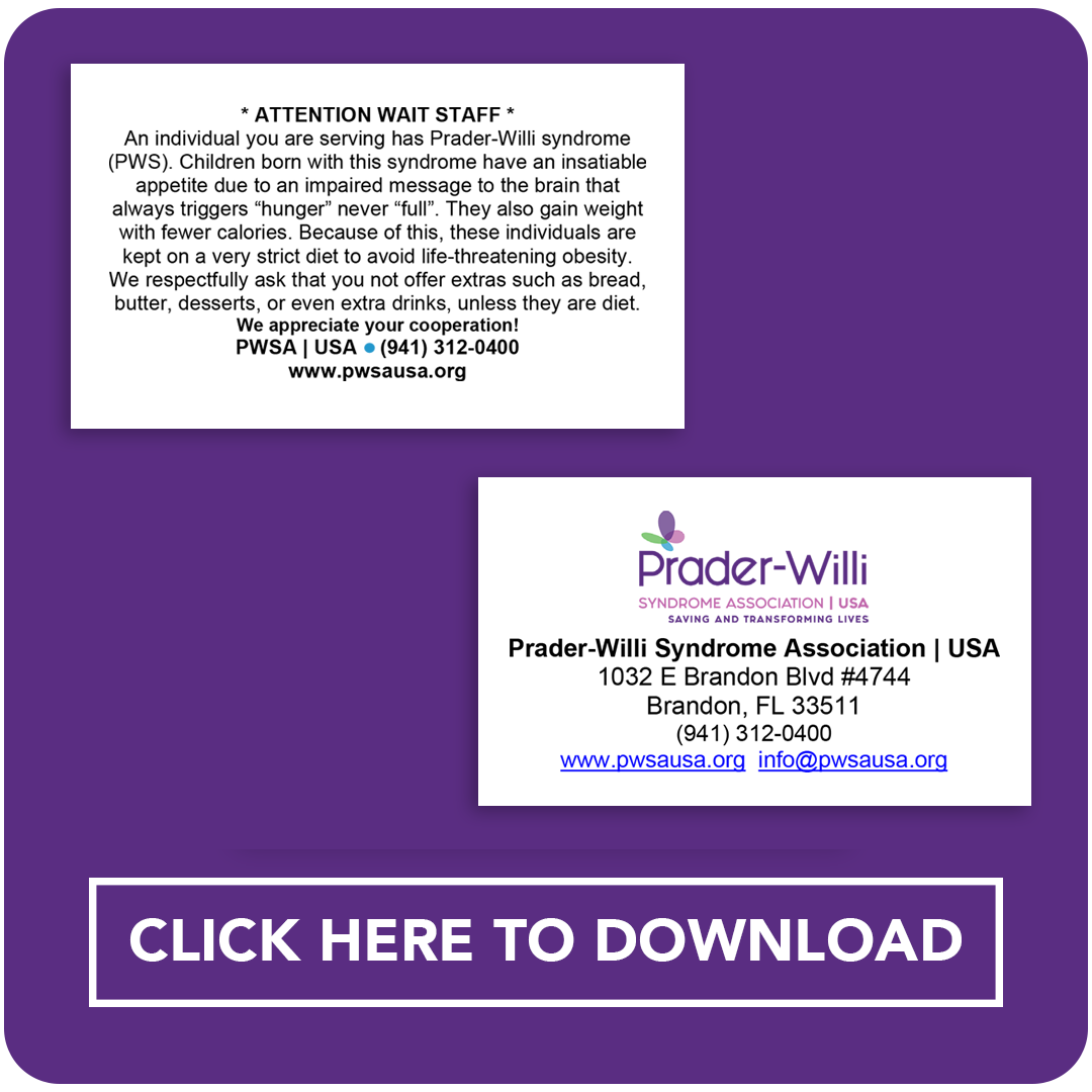 Restaurantcard, Prader-Willi Syndrome Association | USA