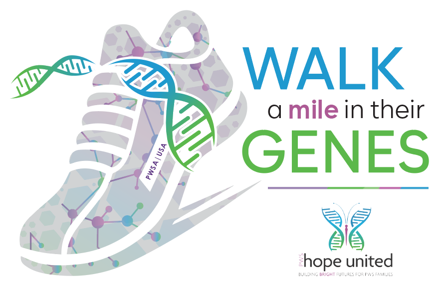 Walk A Mile In Their Genes Logo, Prader-Willi Syndrome Association | USA