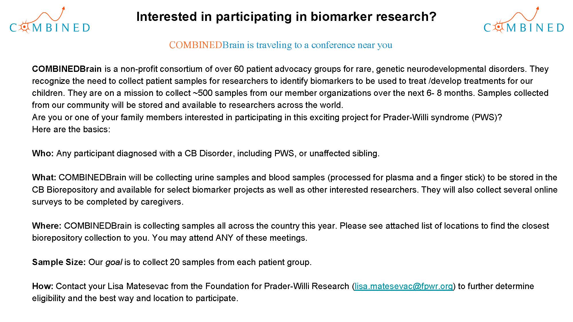 2023 7 12 IRB Approved Biorepository Advertisement PWS Page 2, Prader-Willi Syndrome Association | USA