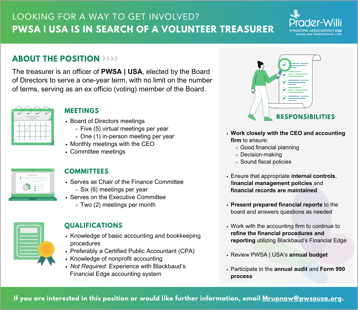 PWSA USA searching for a volunteer treasuer