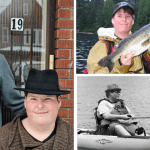 3 photos of Jacob Zavitz: one with an older gentleman and the other two fishing