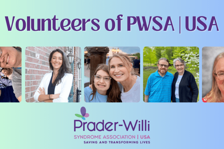 Photo collage of people who volunteer for PWSA | USA to help people with Prader-Willi syndrome