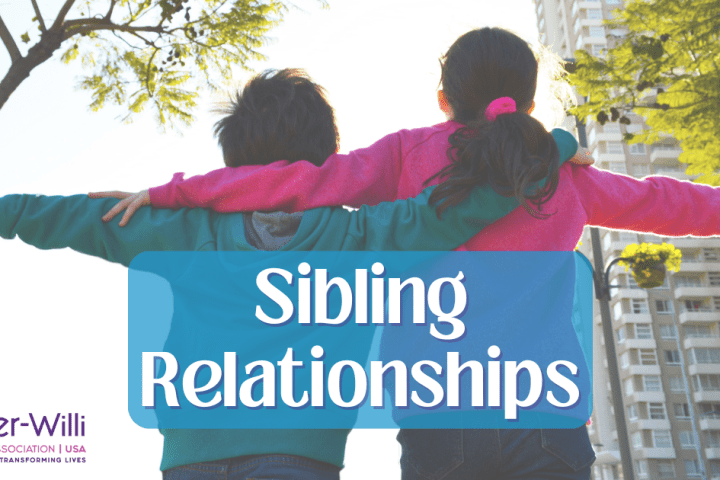 Two siblings with with their arms around each other, one with Prader-Willi Syndrome