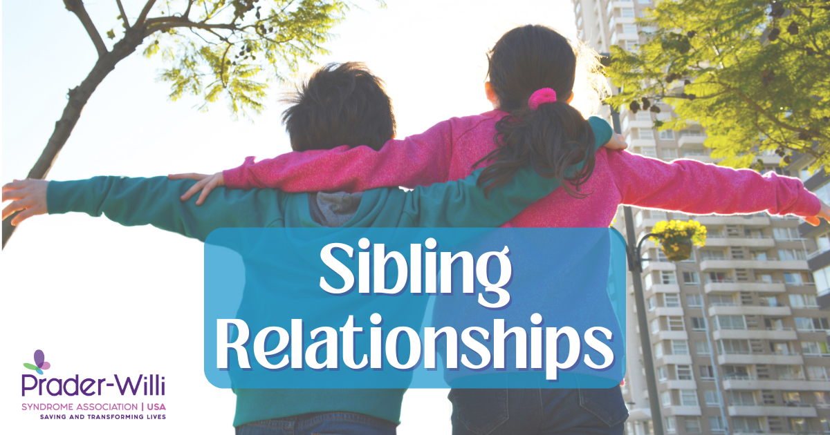 Two siblings with with their arms around each other, one with Prader-Willi Syndrome